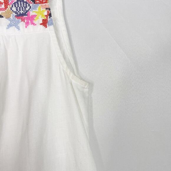 Joules Womens US 4 White Embroidered Sleeveless Shift Dress Cotton Linen Keyhole - Picture 7 of 11